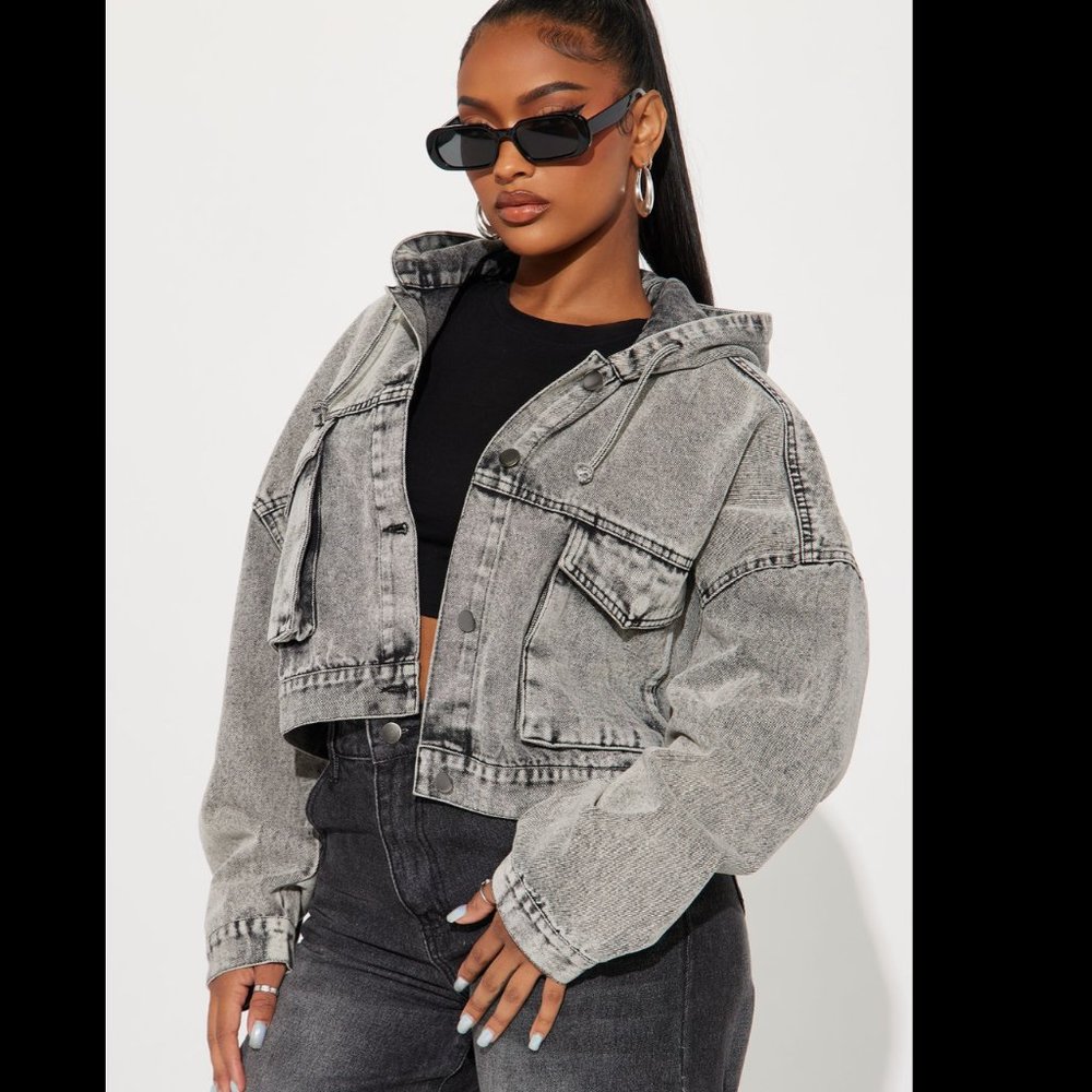 Fashion Nova - No Explanation Hooded Denim Jacket - Acid Wash Grey - XSmall